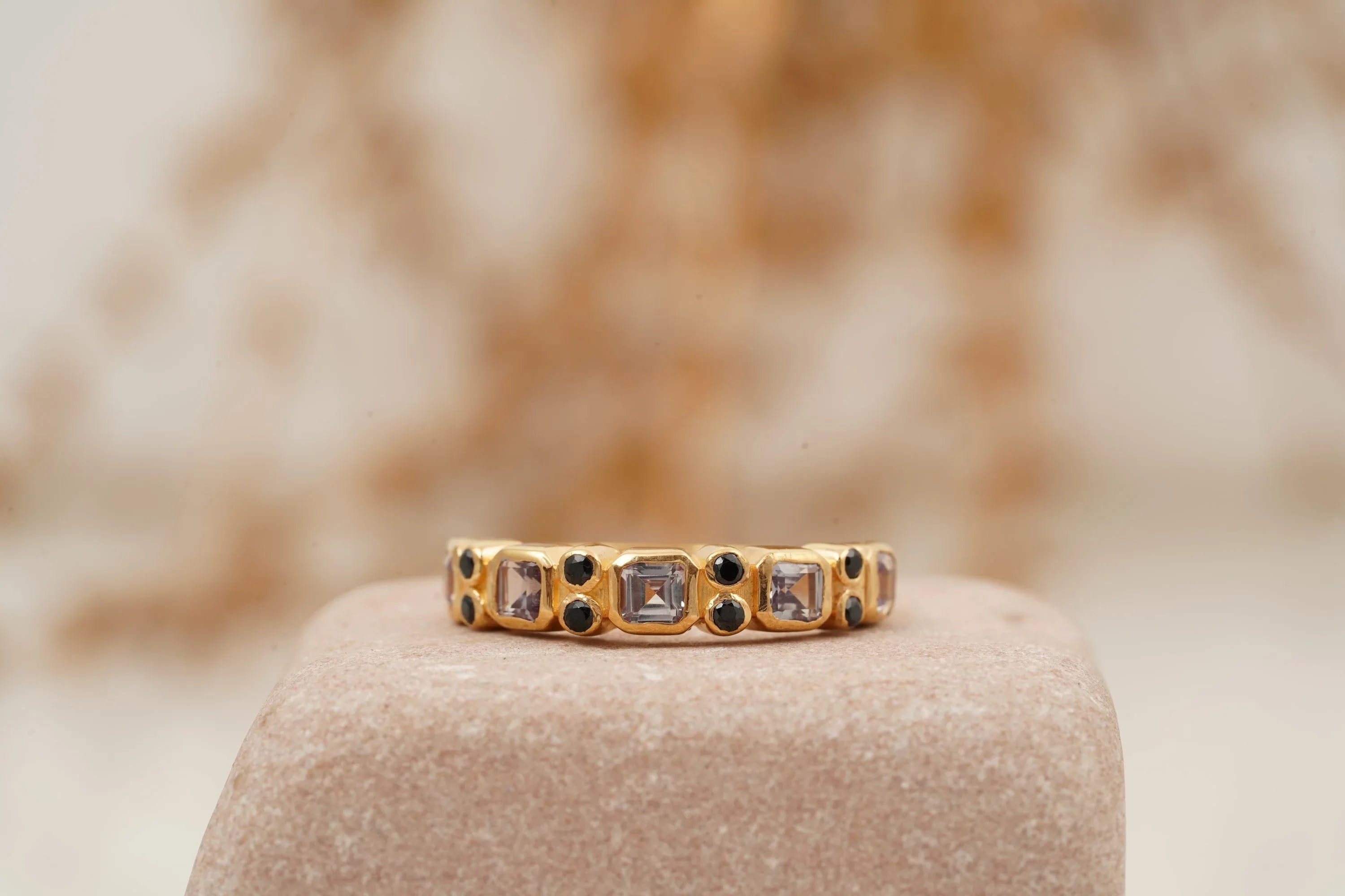 Princess Cut Alexandrite Wedding Band 14K Solid Gold Band - Gigiscc