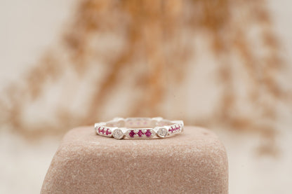 Ruby & Diamond Wedding Band | 925 Sterling Silver Ring