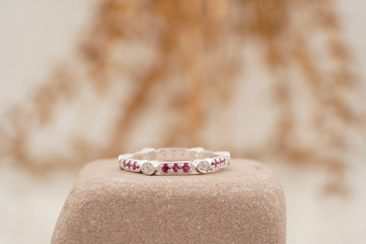 Ruby & Diamond Wedding Band | 925 Sterling Silver Ring