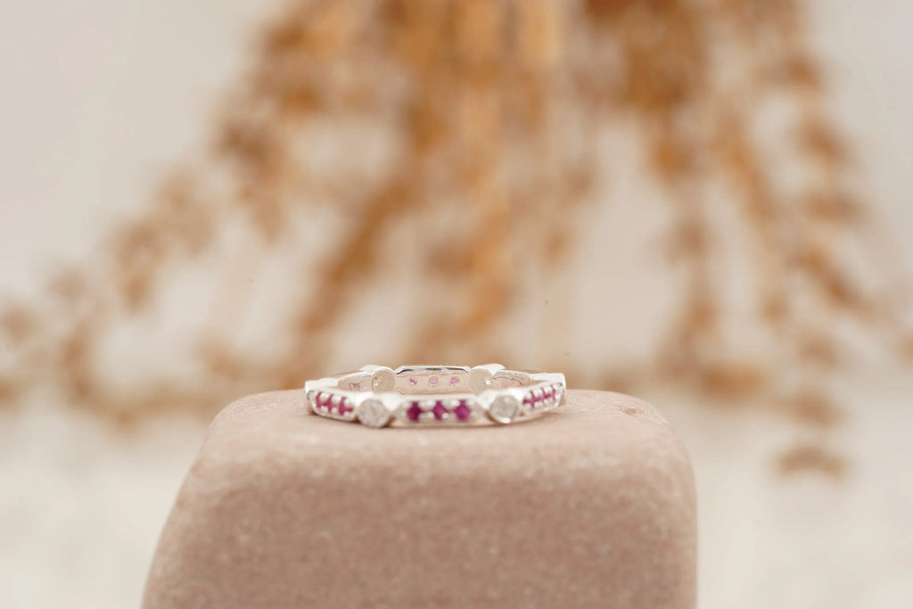 Ruby And Diamond Wedding Band 925 Sterling Silver - Gigiscc