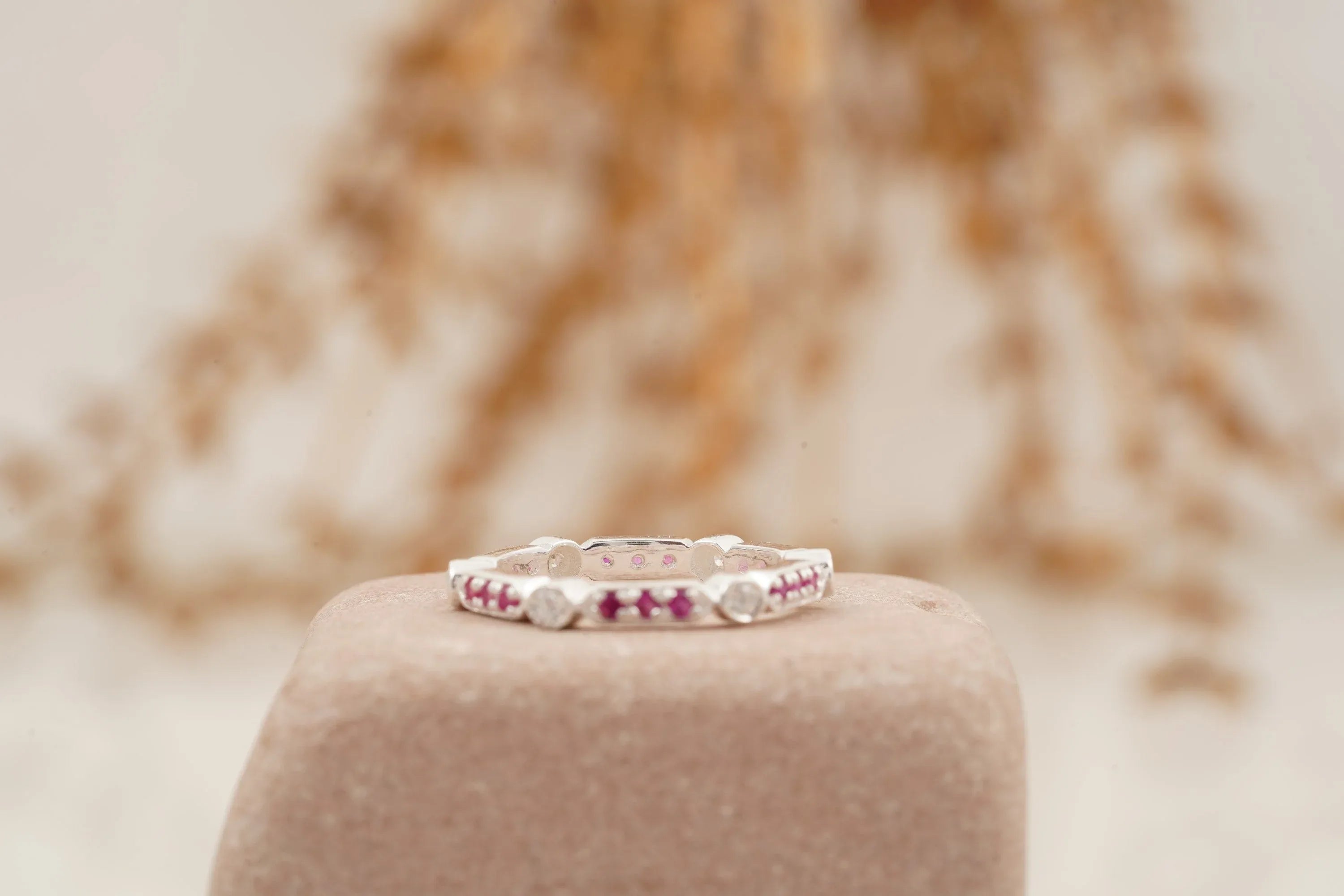 Ruby And Diamond Wedding Band 925 Sterling Silver - Gigiscc