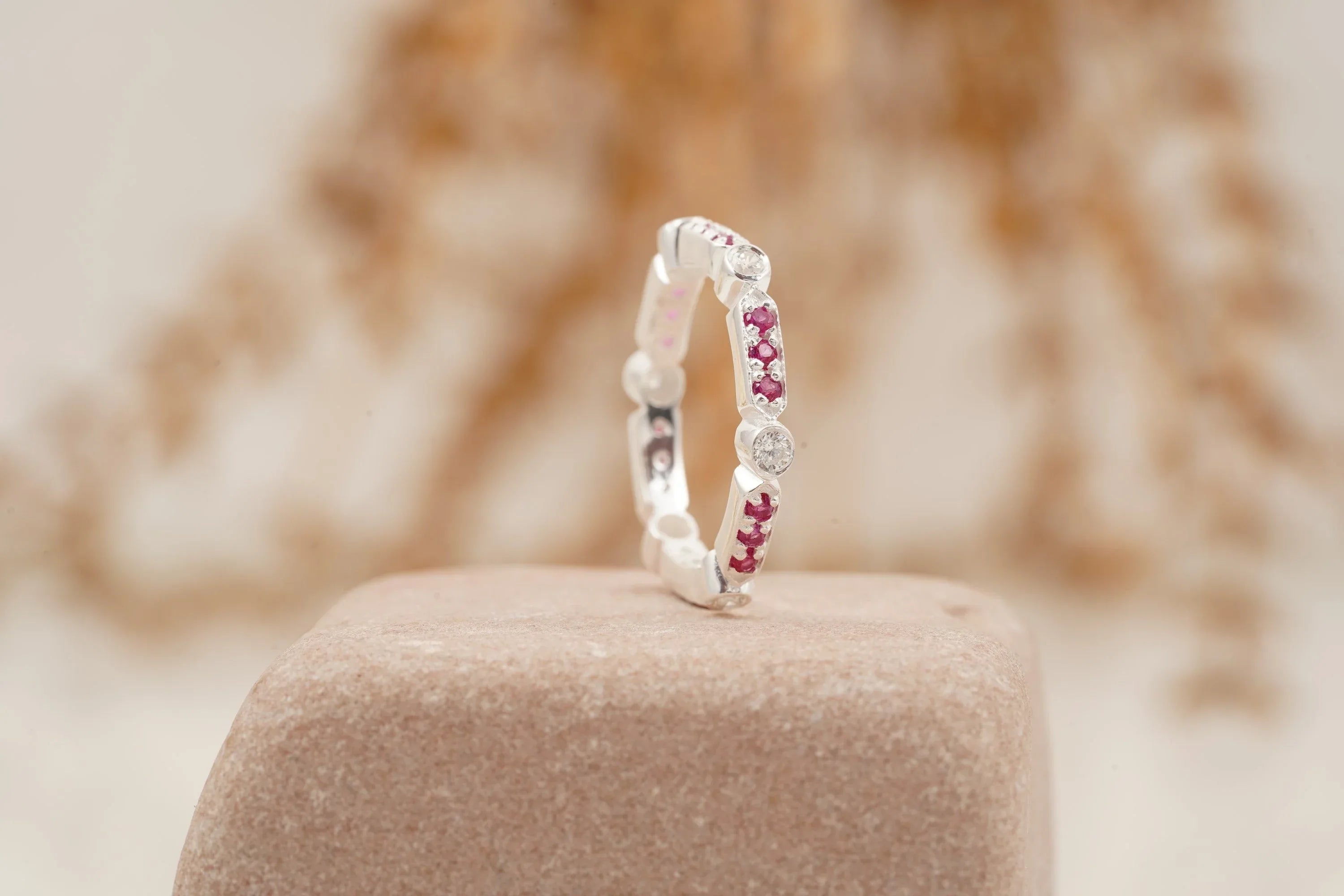 Ruby And Diamond Wedding Band 925 Sterling Silver - Gigiscc