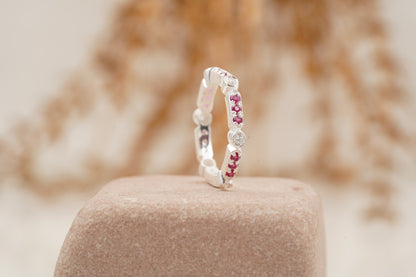 Ruby And Diamond Wedding Band 925 Sterling Silver