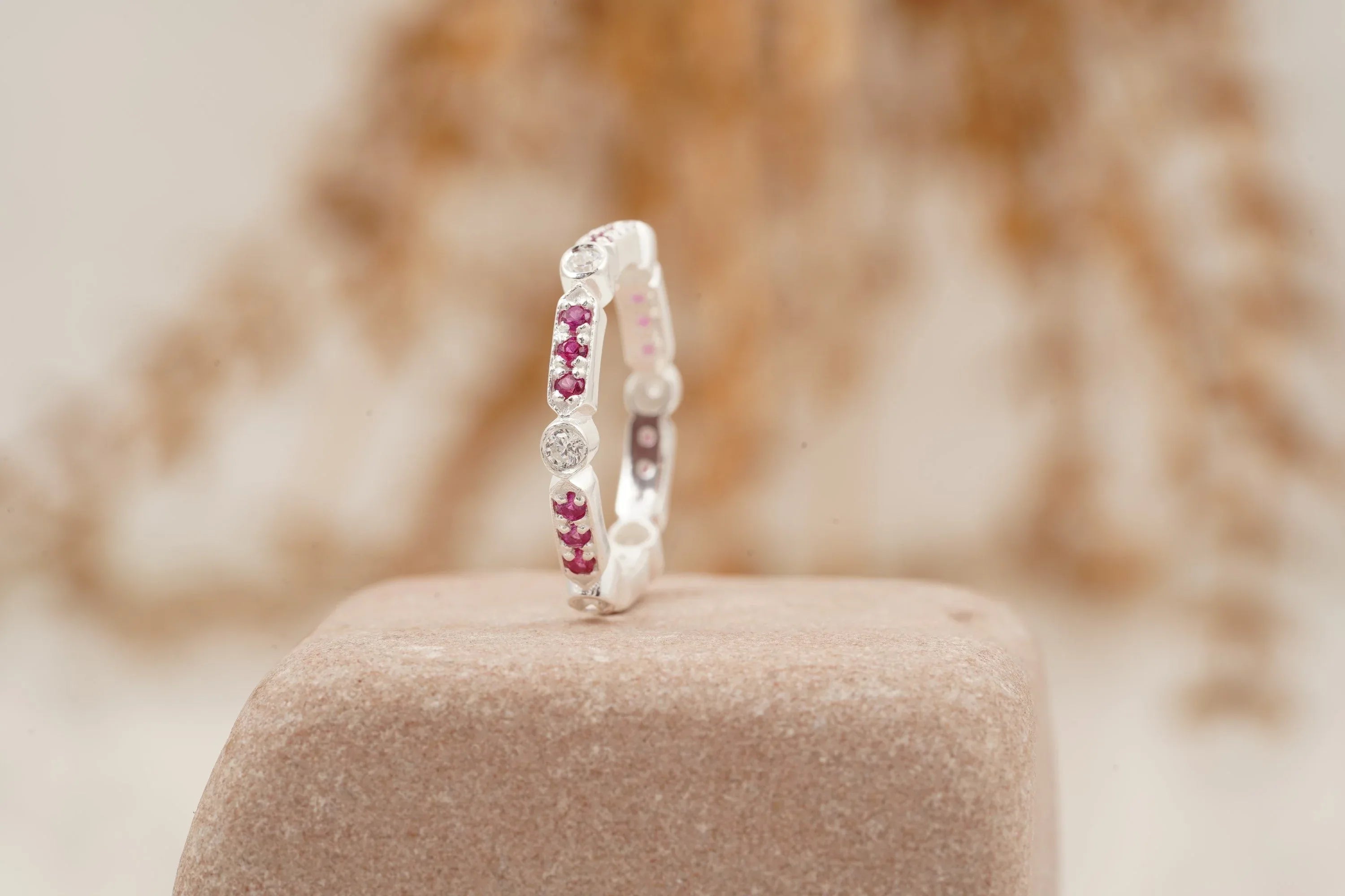 Ruby And Diamond Wedding Band 925 Sterling Silver - Gigiscc