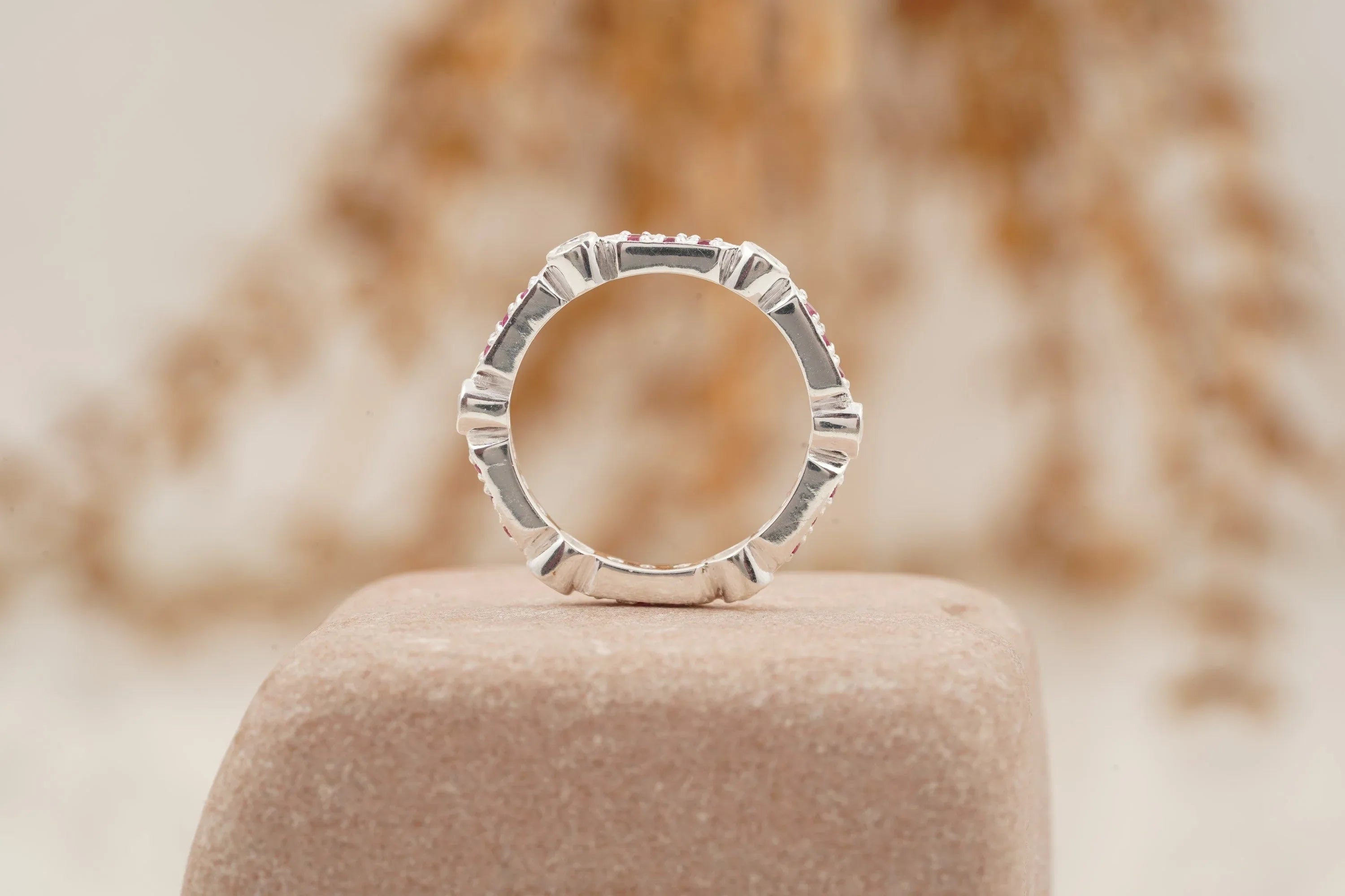 Ruby And Diamond Wedding Band 925 Sterling Silver - Gigiscc