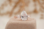 Pear Shaped Moissanite Engagement Ring Three Stone Ring - Gigiscc