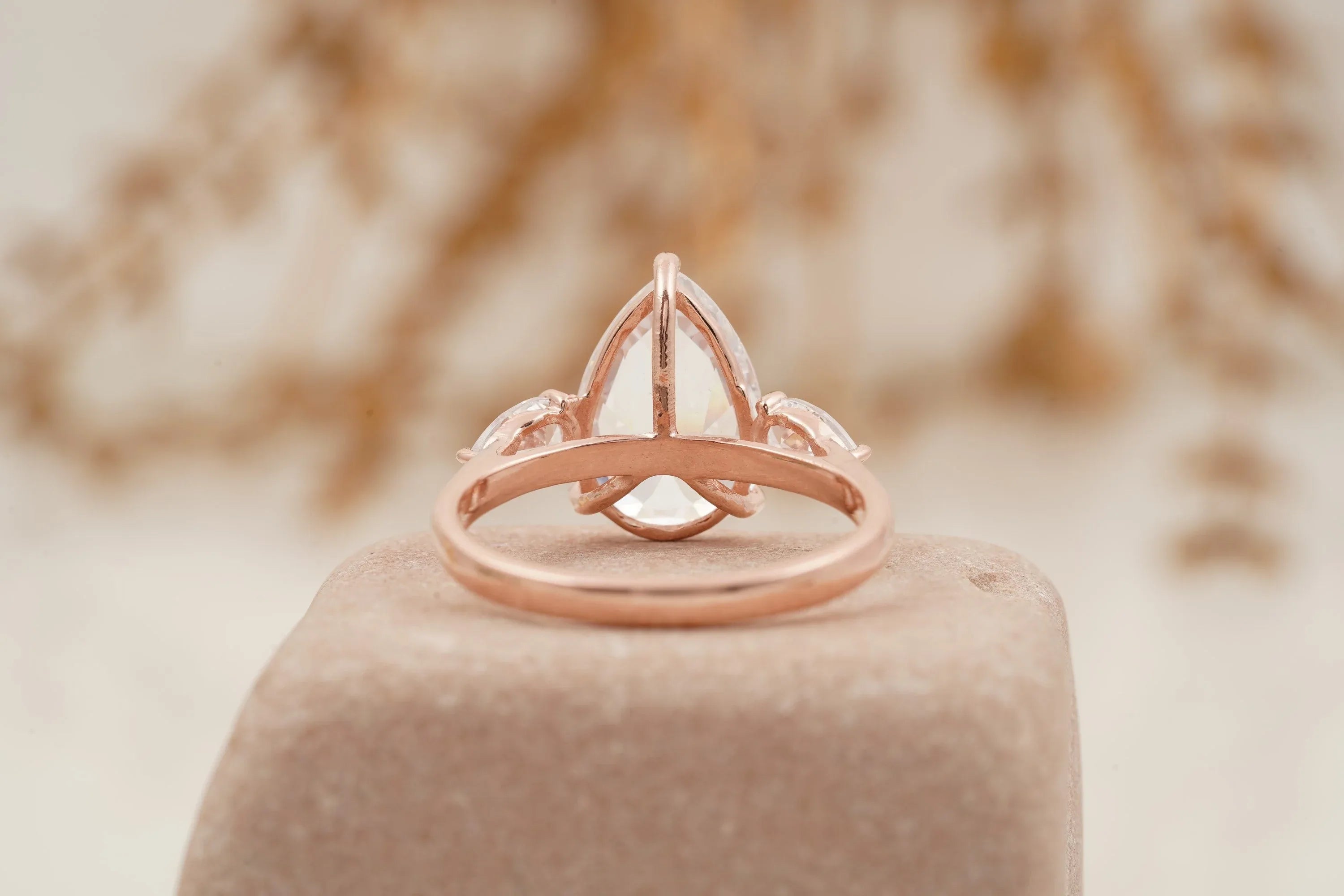 Pear Shaped Moissanite Engagement Ring Three Stone Ring - Gigiscc