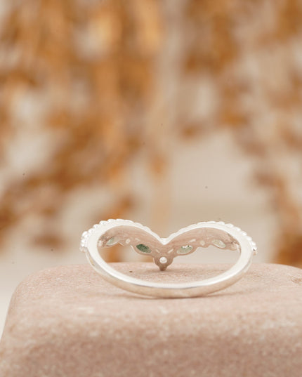 Marquise Moss Agate Wedding Band 925 Sterling Silver Ring