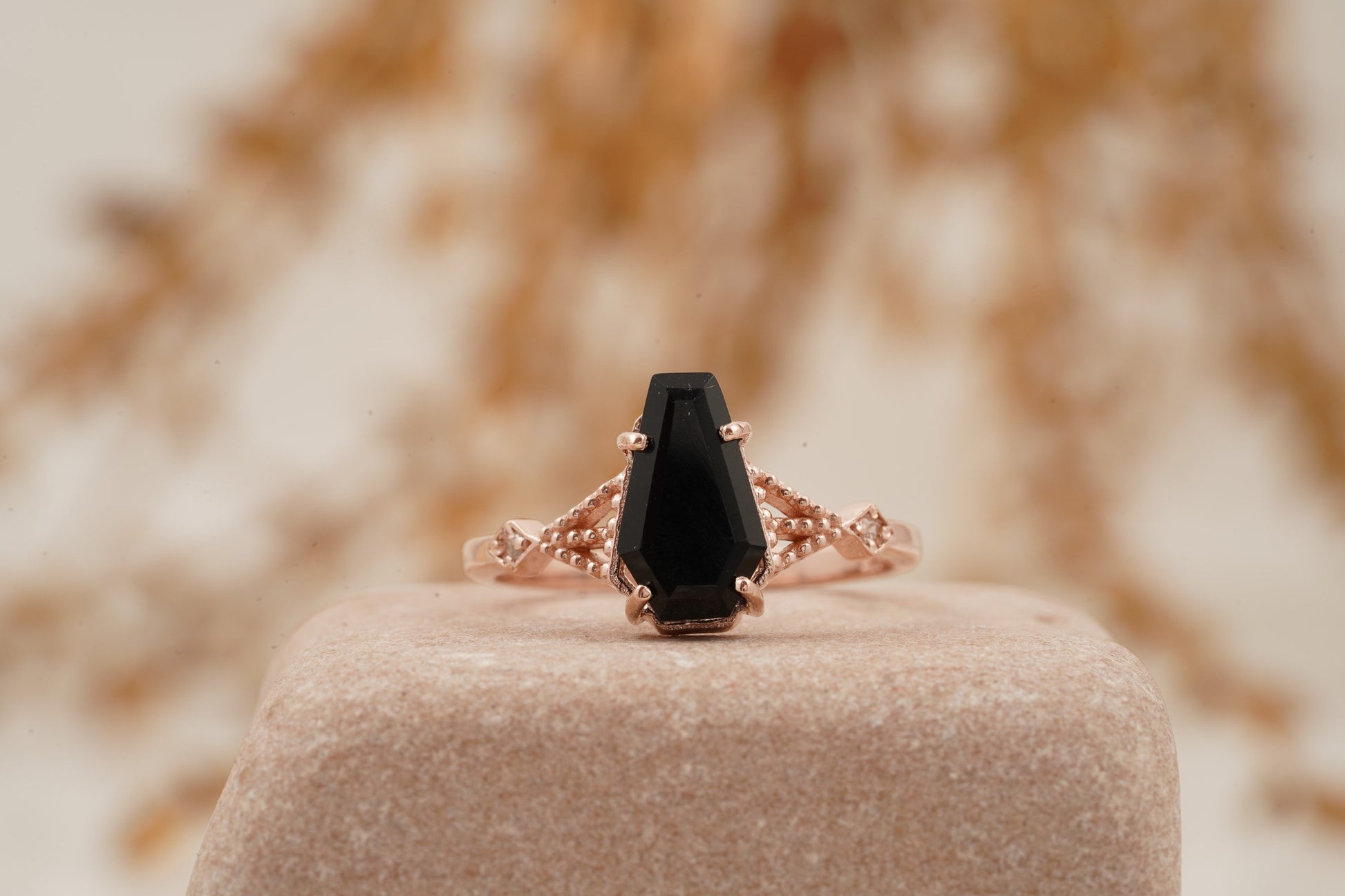 Coffin Black Onyx Engagement Ring | Gold Vermeil Statement