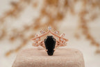 Coffin Shape Black Onyx Engagement Ring Set Curved Stacking Band - Gigiscc