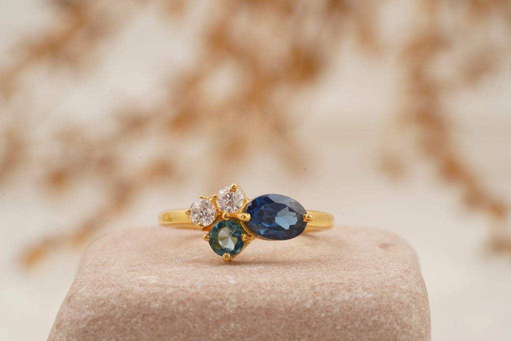 Cluster Sapphire Multi-Stone Stacking 14K Yellow Gold Ring - Gigiscc