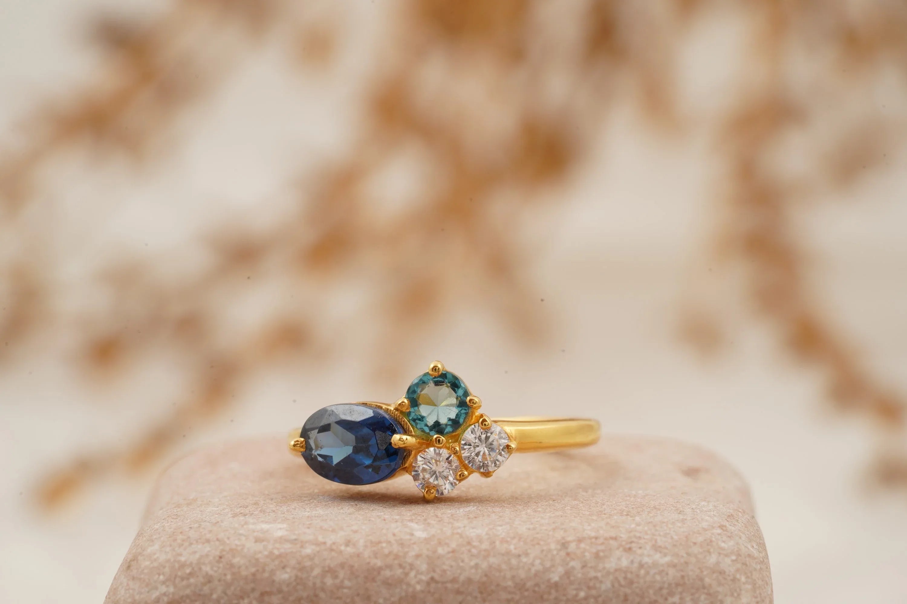Cluster Sapphire Multi-Stone Stacking 14K Yellow Gold Ring - Gigiscc