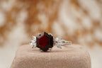 Hexagon Cut Red Garnet Marquise Cut Cluster Engagement Ring - Gigiscc