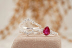 Pear Ruby Cluster Ring with Moissanite Enhancer wedding band - Gigiscc