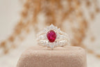 Pear Ruby Cluster Ring with Moissanite Enhancer wedding band - Gigiscc
