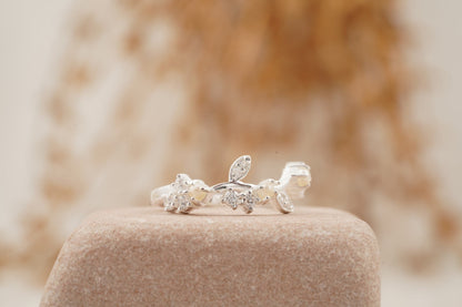 Pearl Leaf Floral Halo Diamond Art Deco Wedding Band