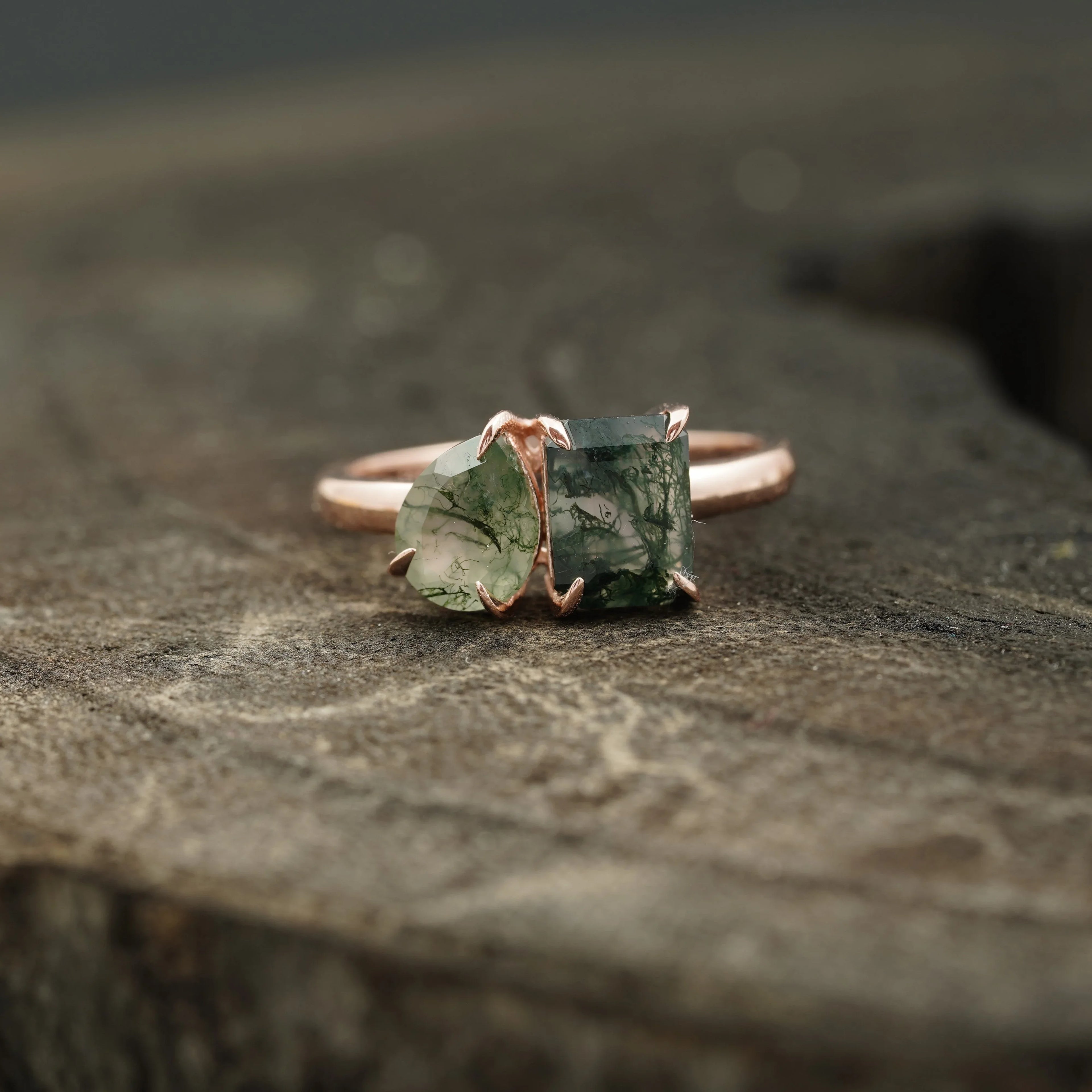 Toi Et Moi Moss Agate Emerald & Pear Cut Ring - Gigiscc