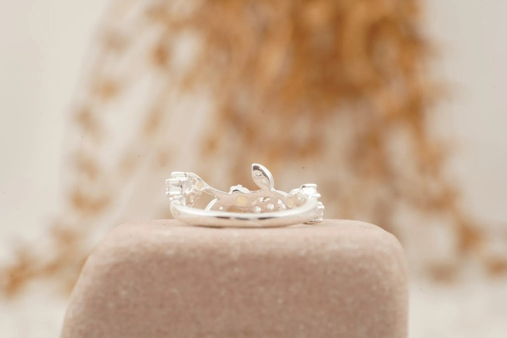 Pearl Leaf Floral Halo Diamond Art Deco Wedding Band - Gigiscc