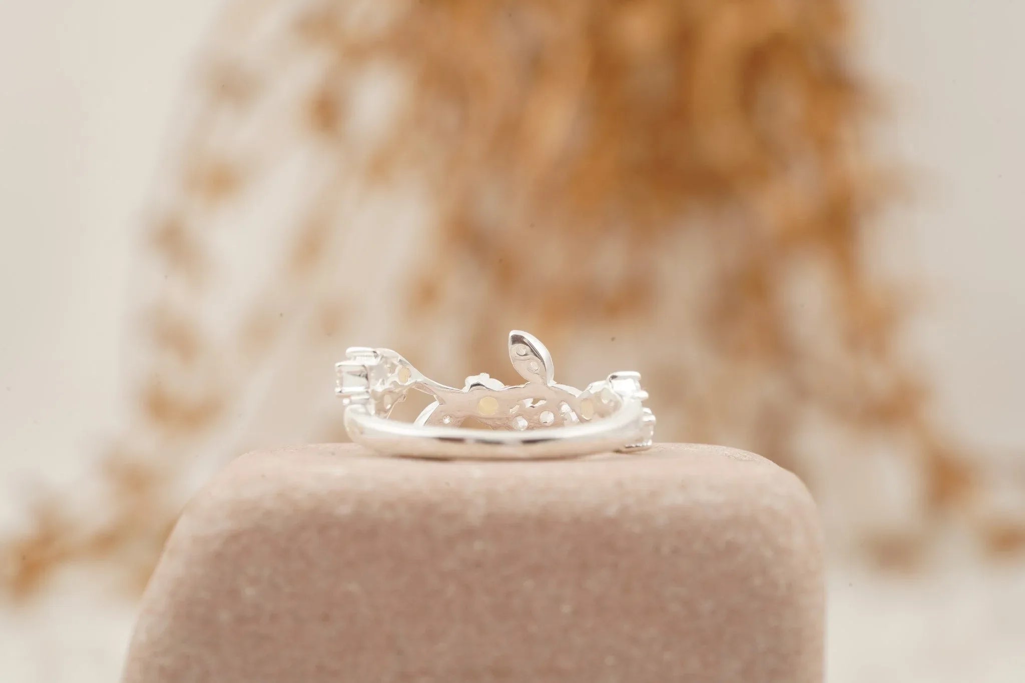 Pearl Leaf Floral Halo Diamond Art Deco Wedding Band - Gigiscc