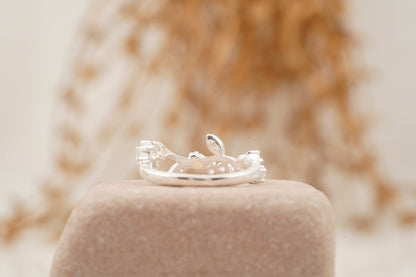 Pearl Leaf Floral Halo Diamond Art Deco Wedding Band