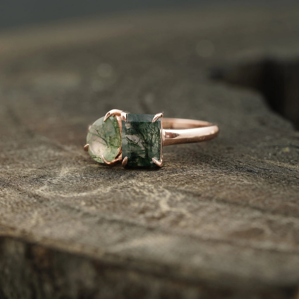 Toi Et Moi Moss Agate Emerald & Pear Cut Ring - Gigiscc