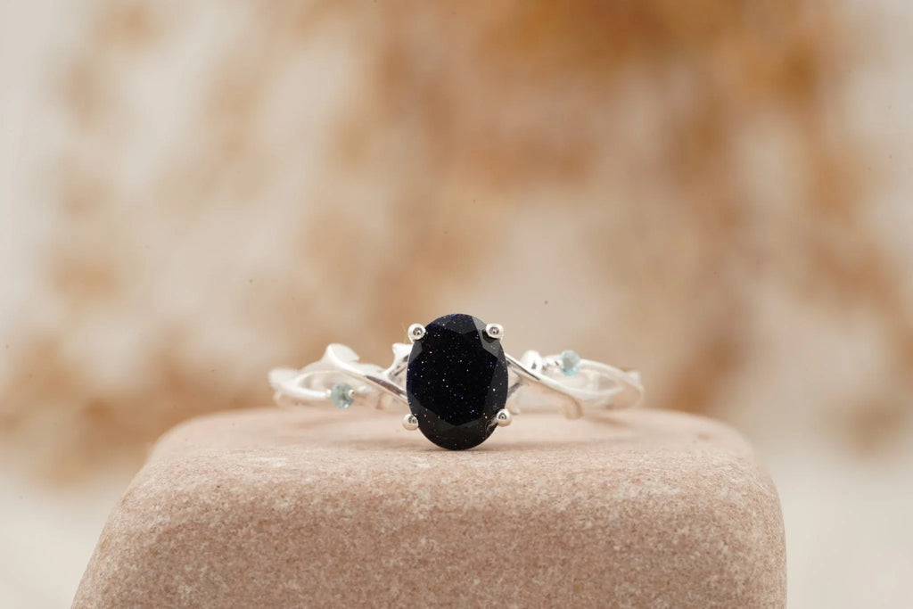 Oval Galaxy Sandstone Twig Engagement Ring - Gigiscc