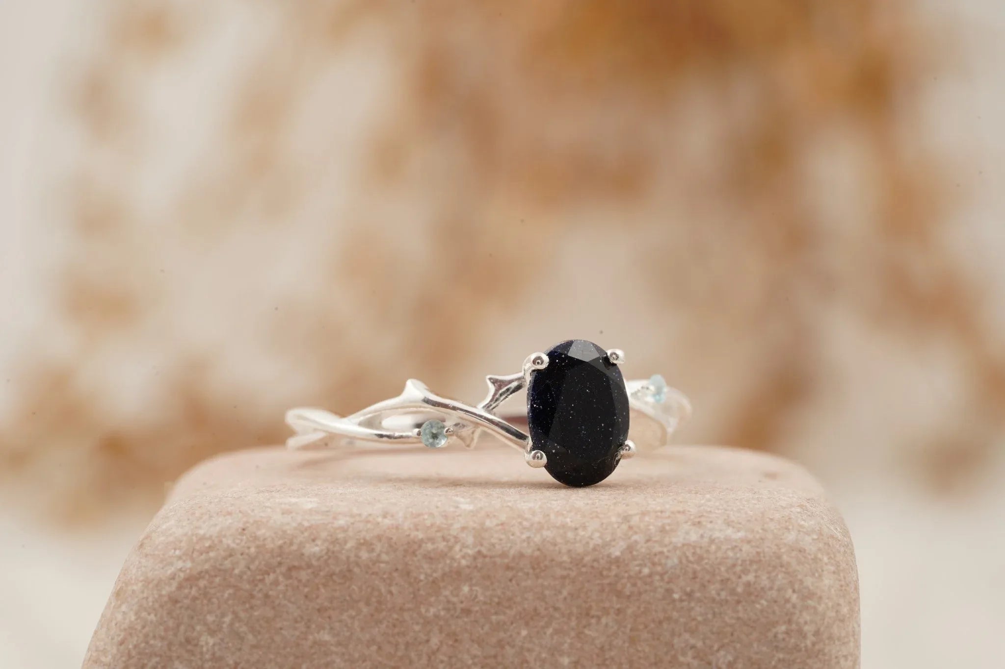 Oval Galaxy Sandstone Twig Engagement Ring - Gigiscc