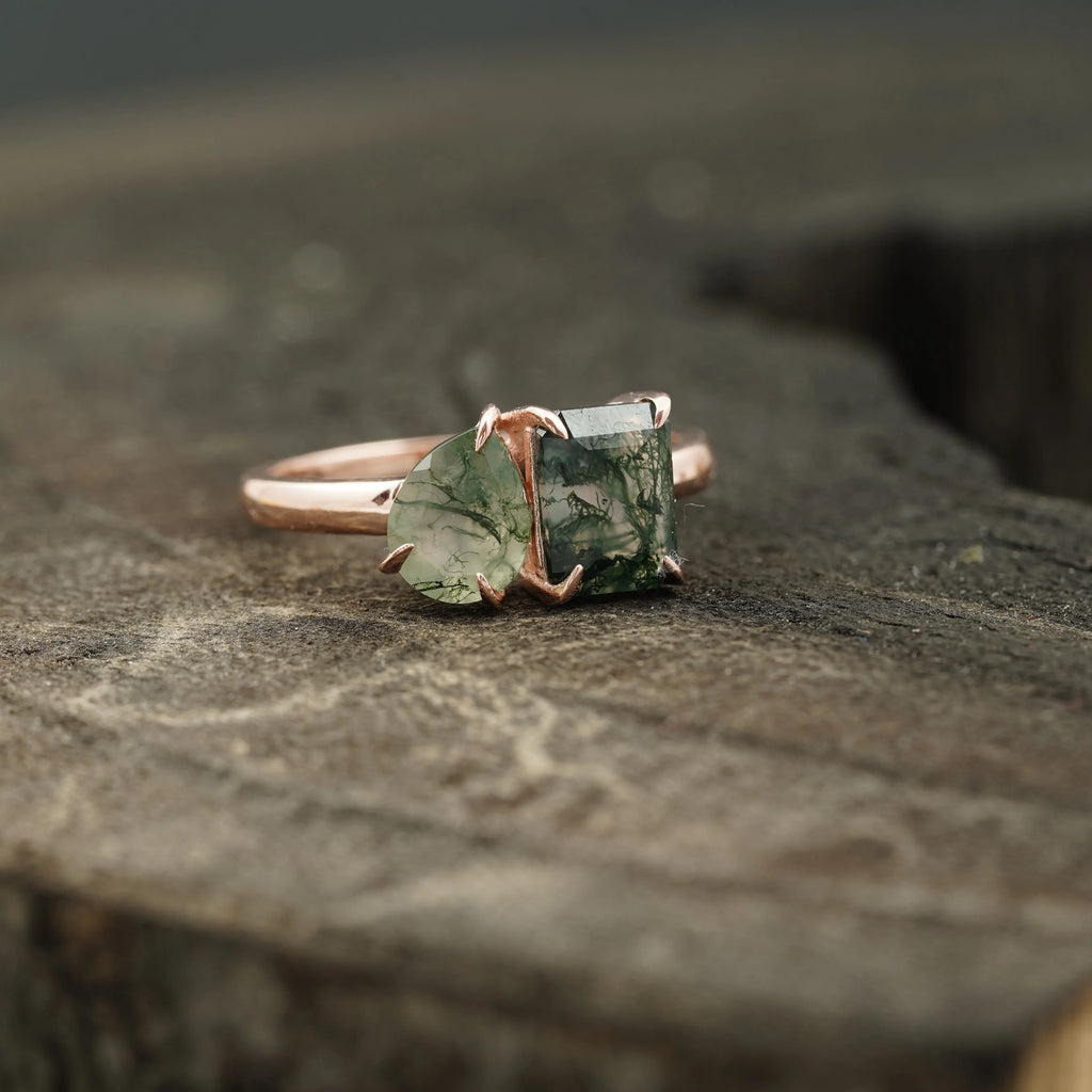 Toi Et Moi Moss Agate Emerald & Pear Cut Ring - Gigiscc