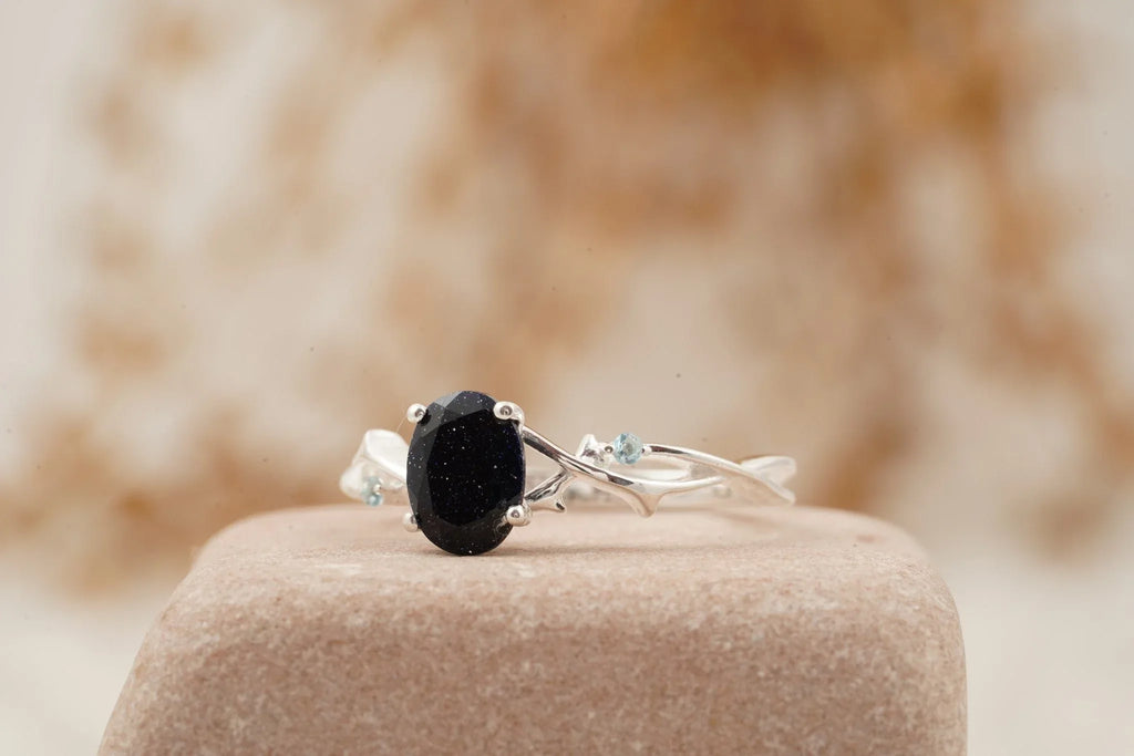Oval Galaxy Sandstone Twig Engagement Ring - Gigiscc