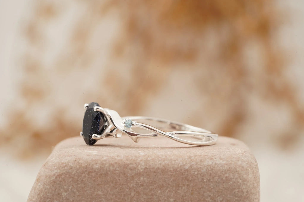 Oval Galaxy Sandstone Twig Engagement Ring - Gigiscc