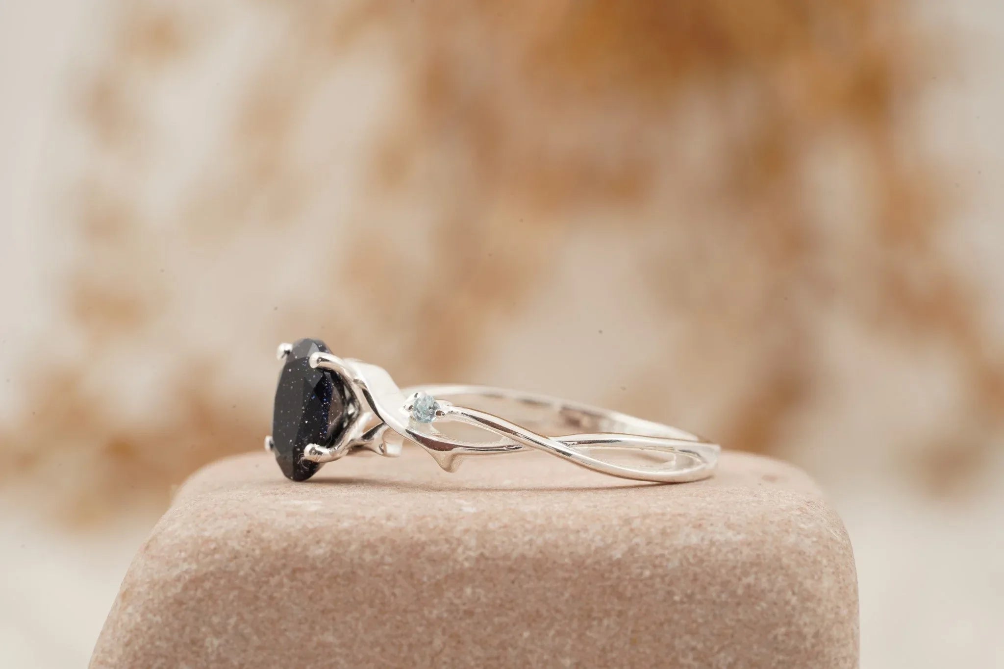 Oval Galaxy Sandstone Twig Engagement Ring - Gigiscc
