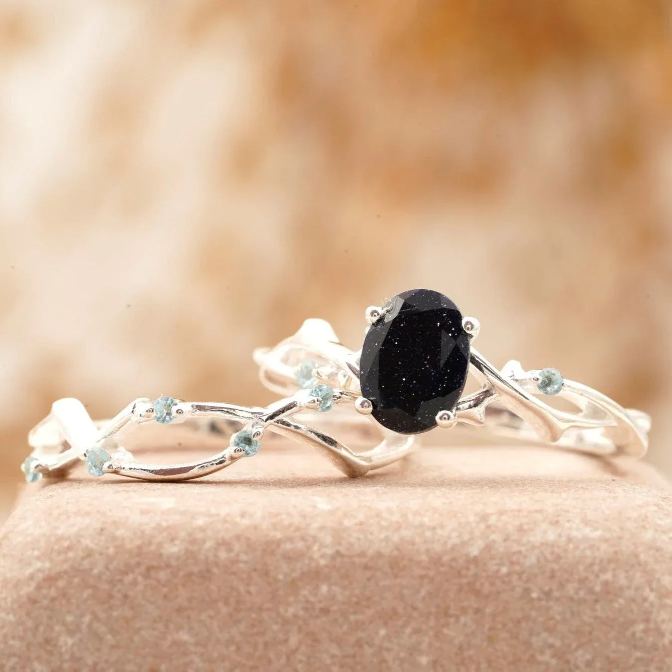 Oval Blue Sandstone Engagement Ring Women - Gigiscc