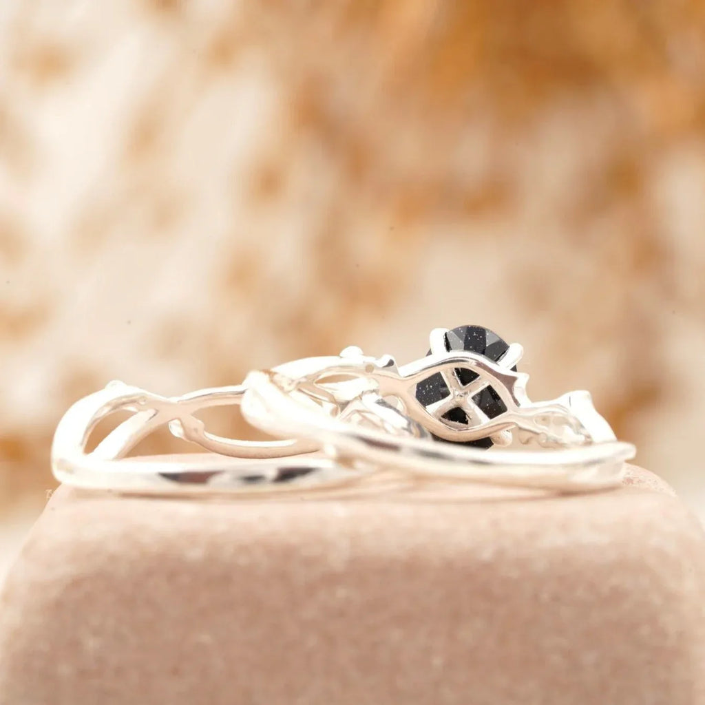 Oval Blue Sandstone Engagement Ring Women - Gigiscc