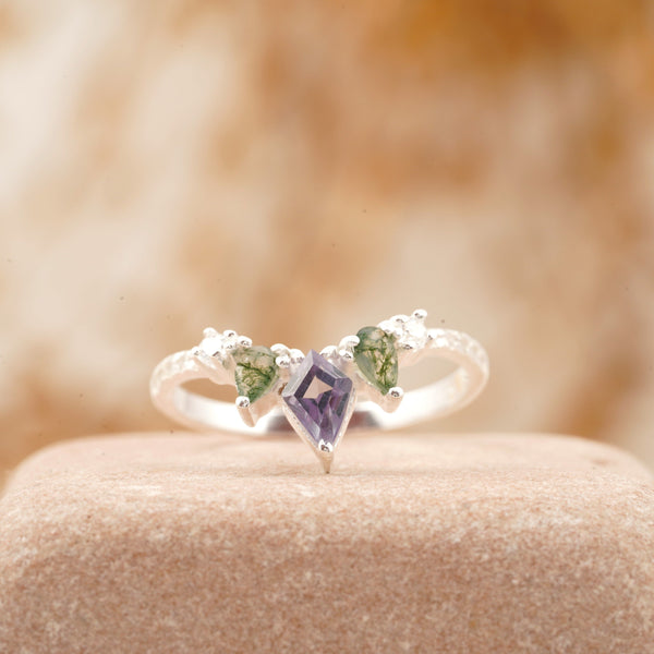 Kite Shaped Alexandrite Sterling Silver Wedding Band