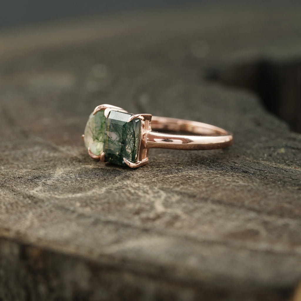 Toi Et Moi Moss Agate Emerald & Pear Cut Ring - Gigiscc