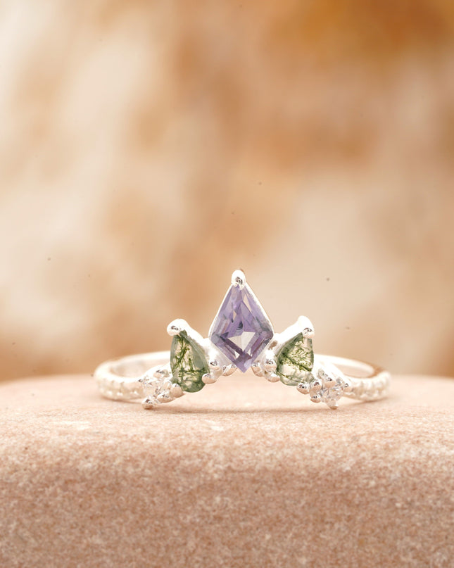 Kite Shaped Alexandrite 925 Sterling Silver Wedding Band