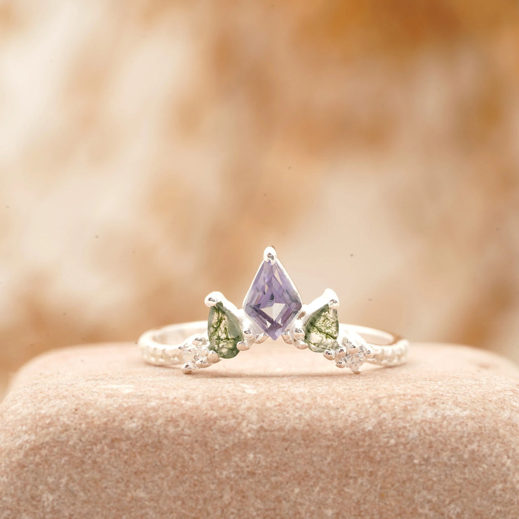 Kite Shaped Alexandrite 925 Sterling Silver Wedding Band - Gigiscc