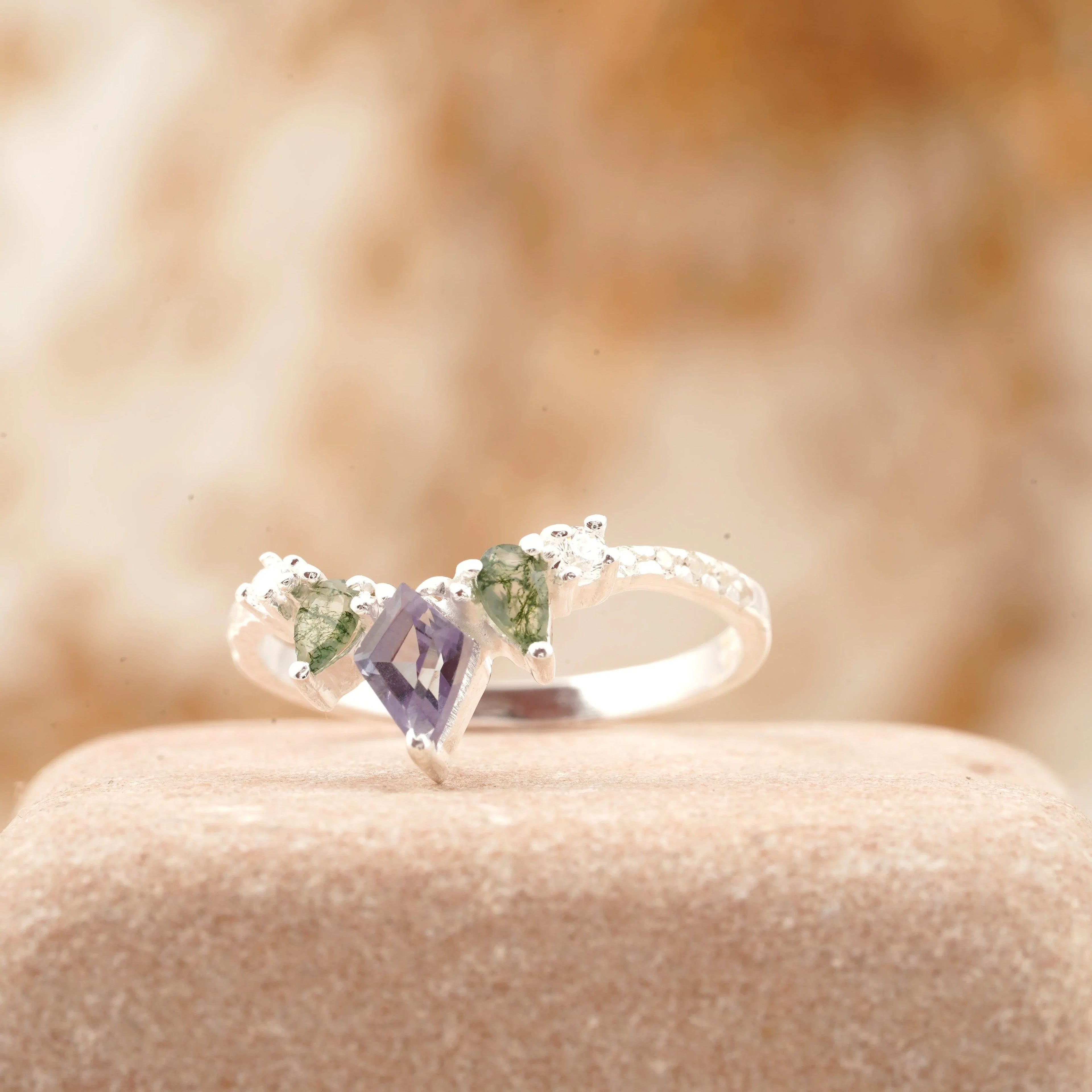 Kite Shaped Alexandrite 925 Sterling Silver Wedding Band - Gigiscc