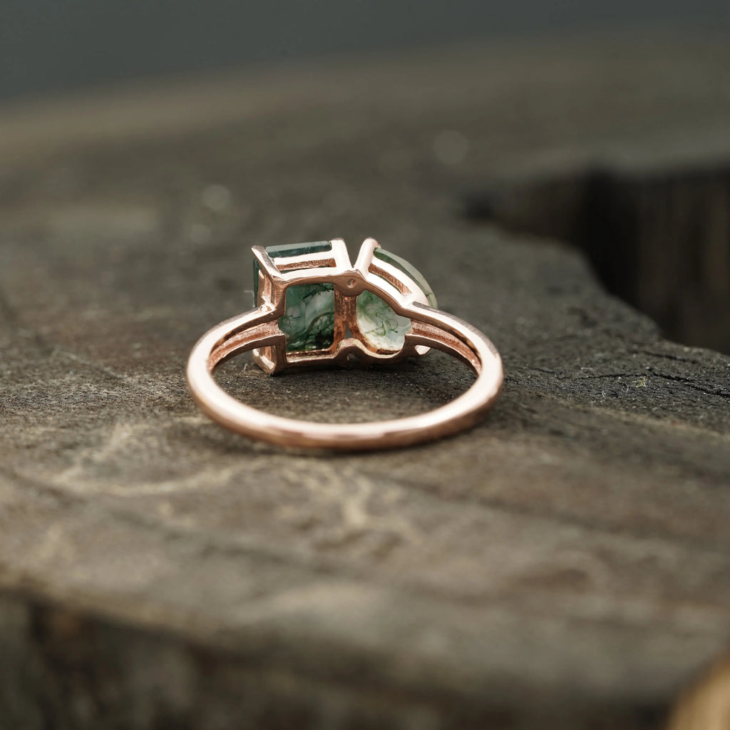 Toi Et Moi Moss Agate Emerald & Pear Cut Ring - Gigiscc