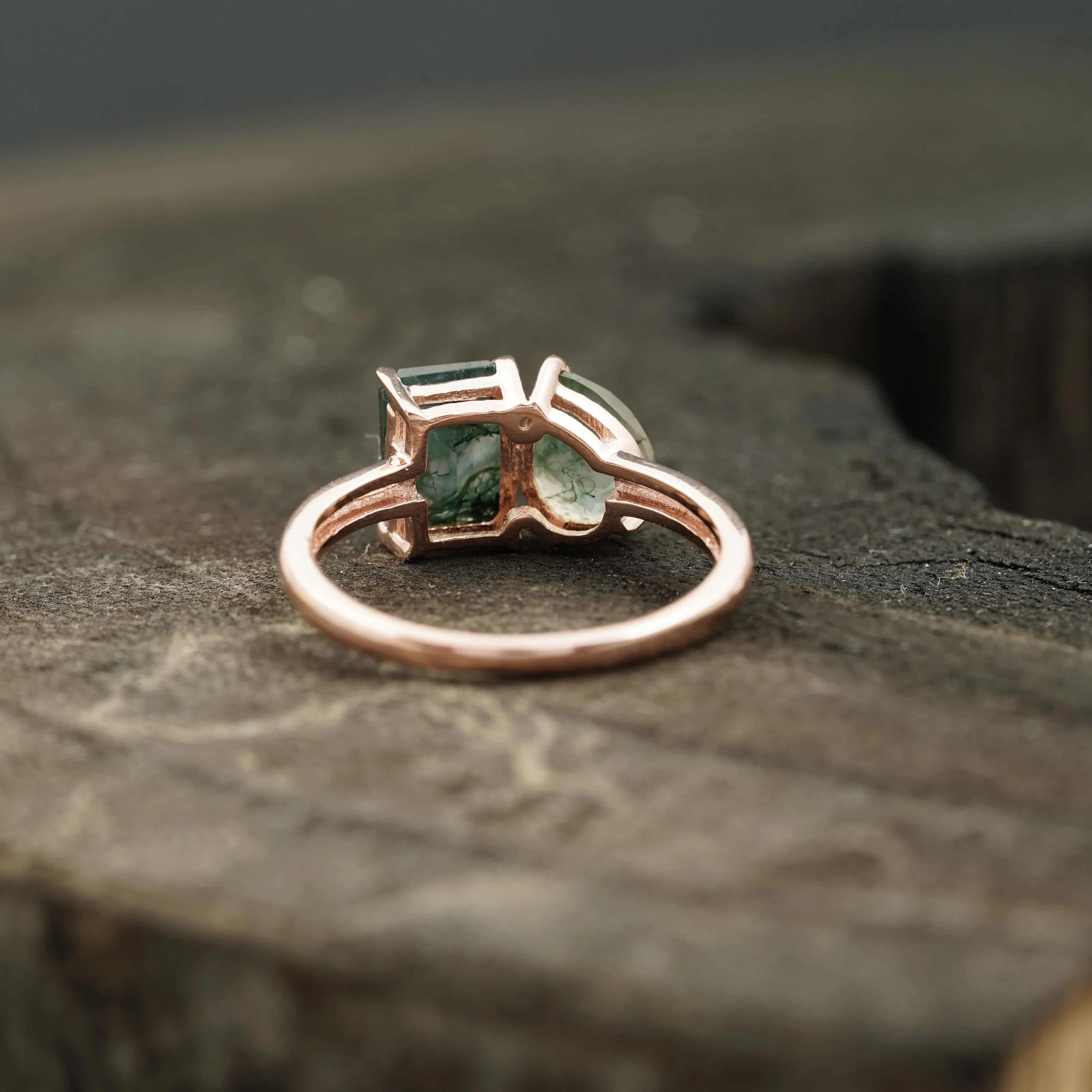 Toi Et Moi Moss Agate Emerald & Pear Cut Ring - Gigiscc