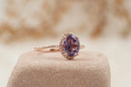 Oval Alexandrite Color-Change Stone 14K Rose Gold Halo Diamond Engagement Ring - Gigiscc