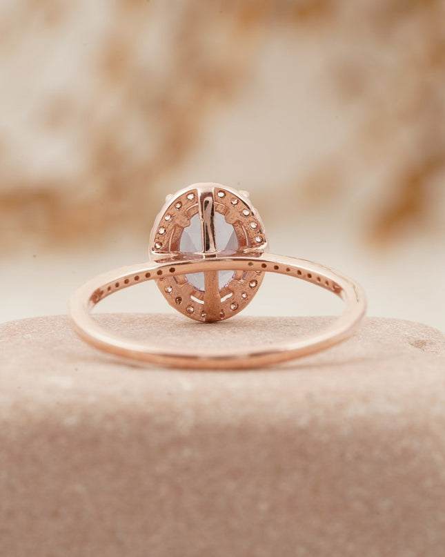 Oval Alexandrite Color-Change Stone 14K Rose Gold Halo Diamond Engagement Ring