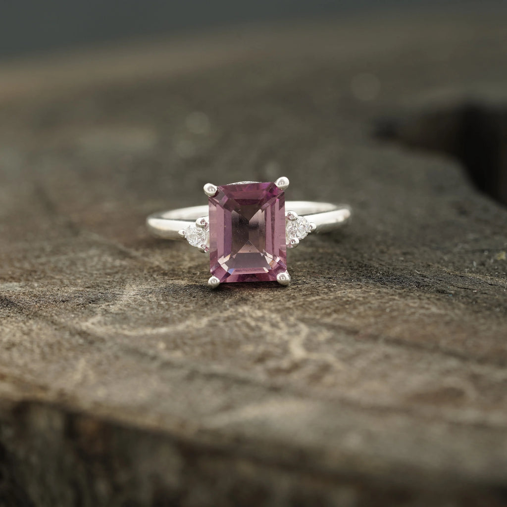 Emerald Cut Pink Tourmaline Ring - Gigiscc