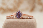 Oval Cut Alexandrite Engagement Ring 3pcs Set Halo Diamond Band - Gigiscc