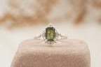 Vintage Emerald Cut Moss Agate Moissanite Engagement Ring - Gigiscc