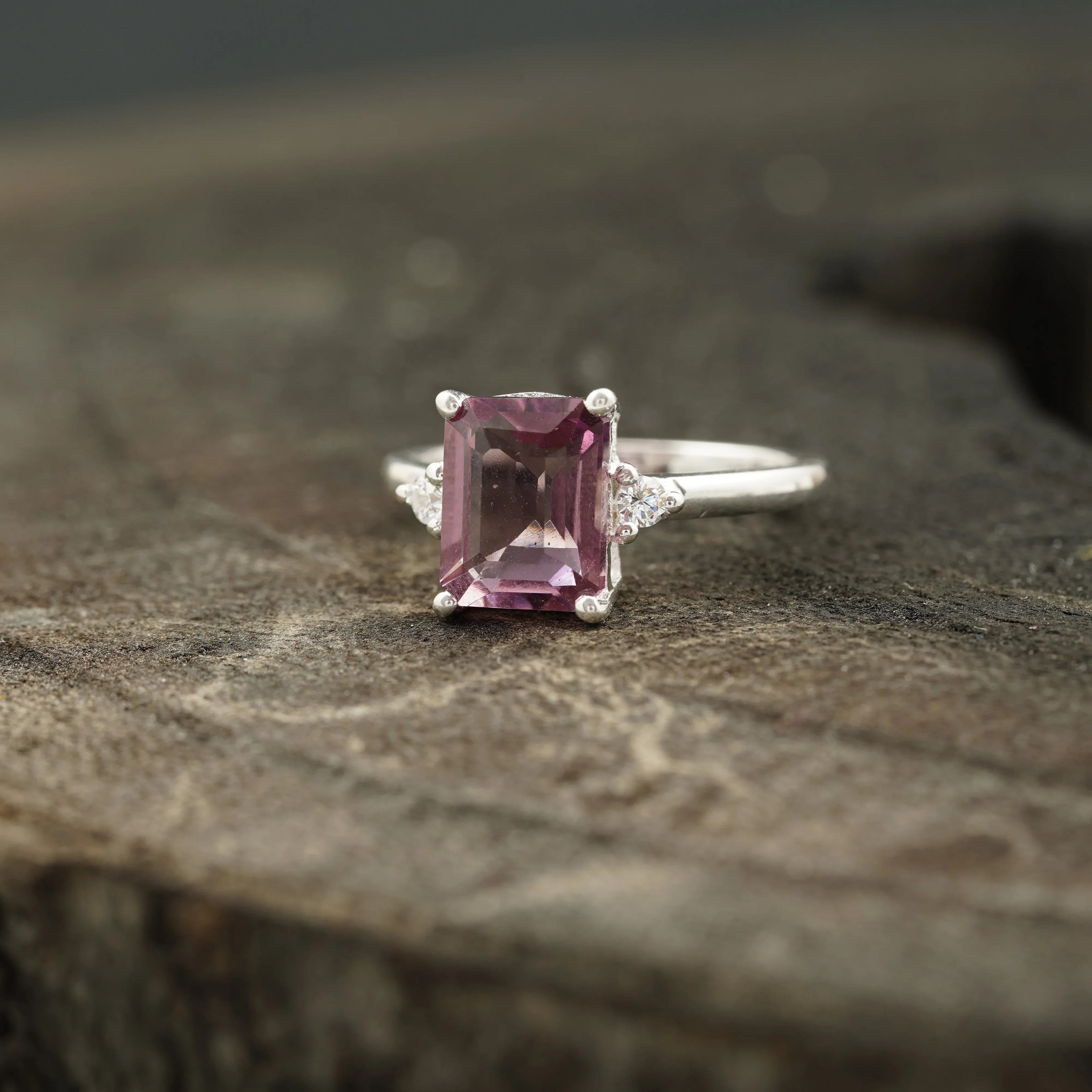 Emerald Cut Pink Tourmaline Ring - Gigiscc