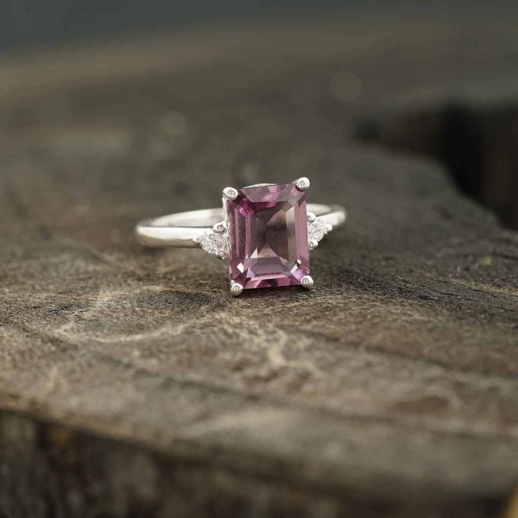 Emerald Cut Pink Tourmaline Ring - Gigiscc