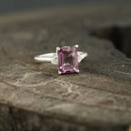 Emerald Cut Pink Tourmaline Ring - Gigiscc