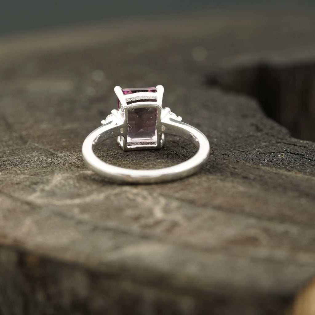 Emerald Cut Pink Tourmaline Ring - Gigiscc
