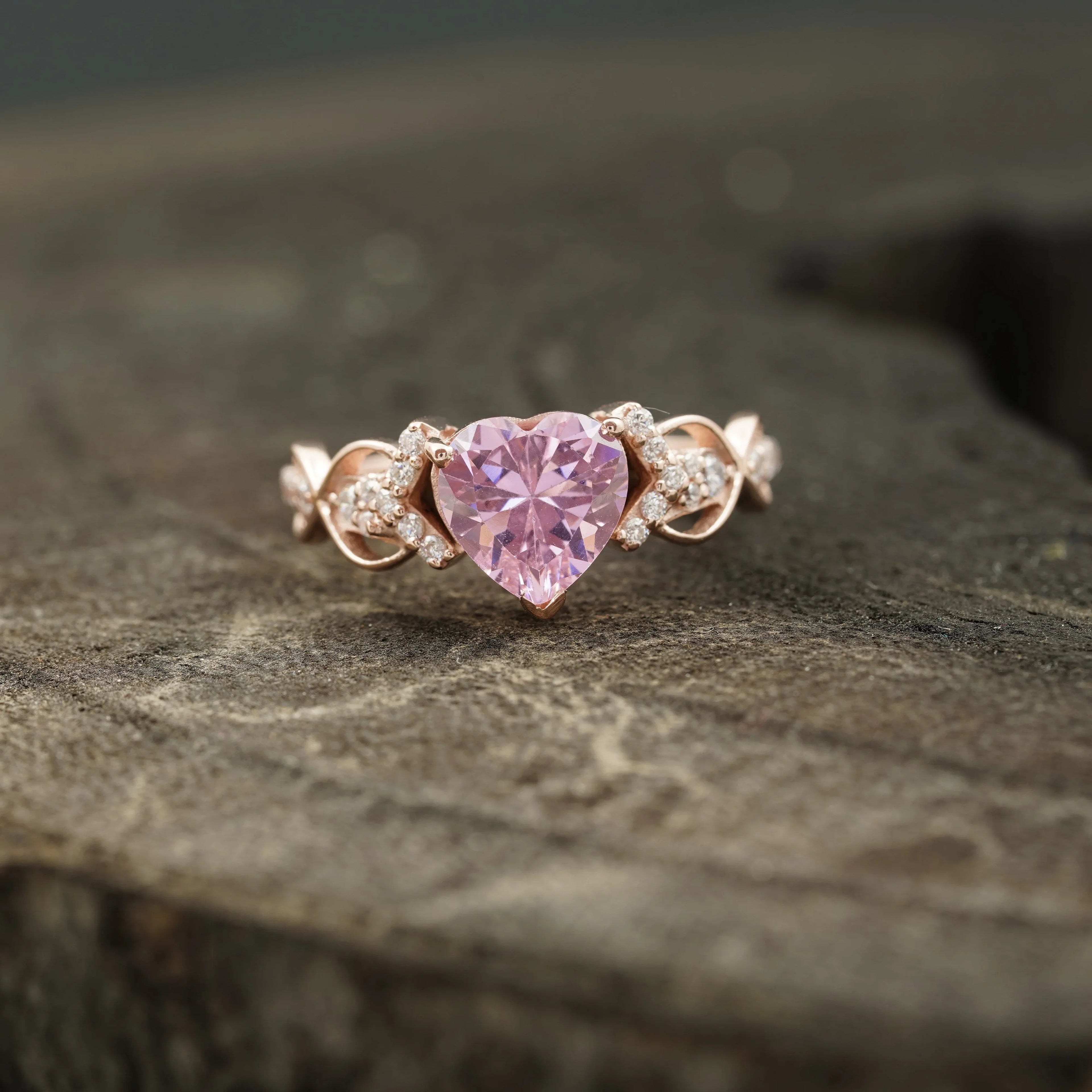 Heart Shaped Pink Sapphire Twisted Engagement Ring - Gigiscc